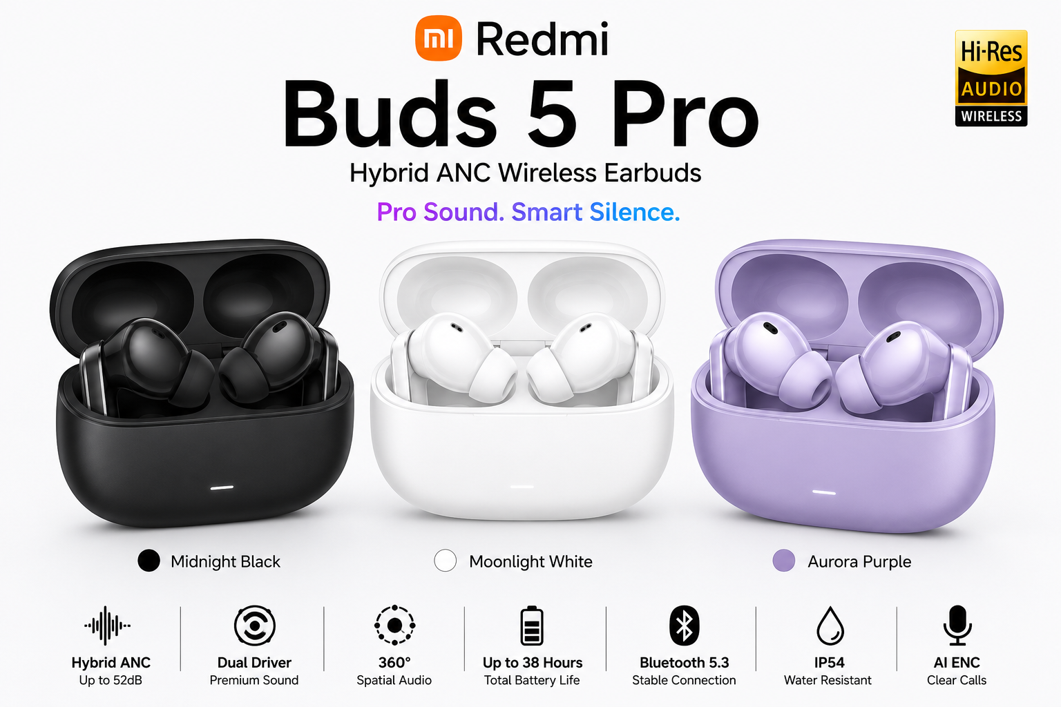 Redmi Buds 5 Pro Hybrid ANC Wireless Earbuds