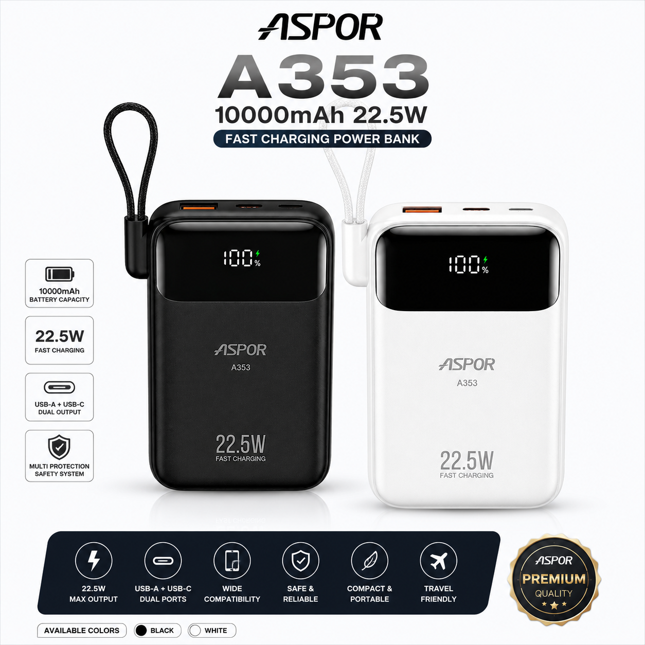 Aspor A353 10000mAh 22.5W Power Bank