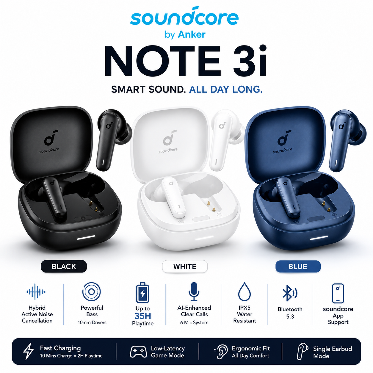 Soundcore Note 3i Hybrid Noise Cancelling Earbuds