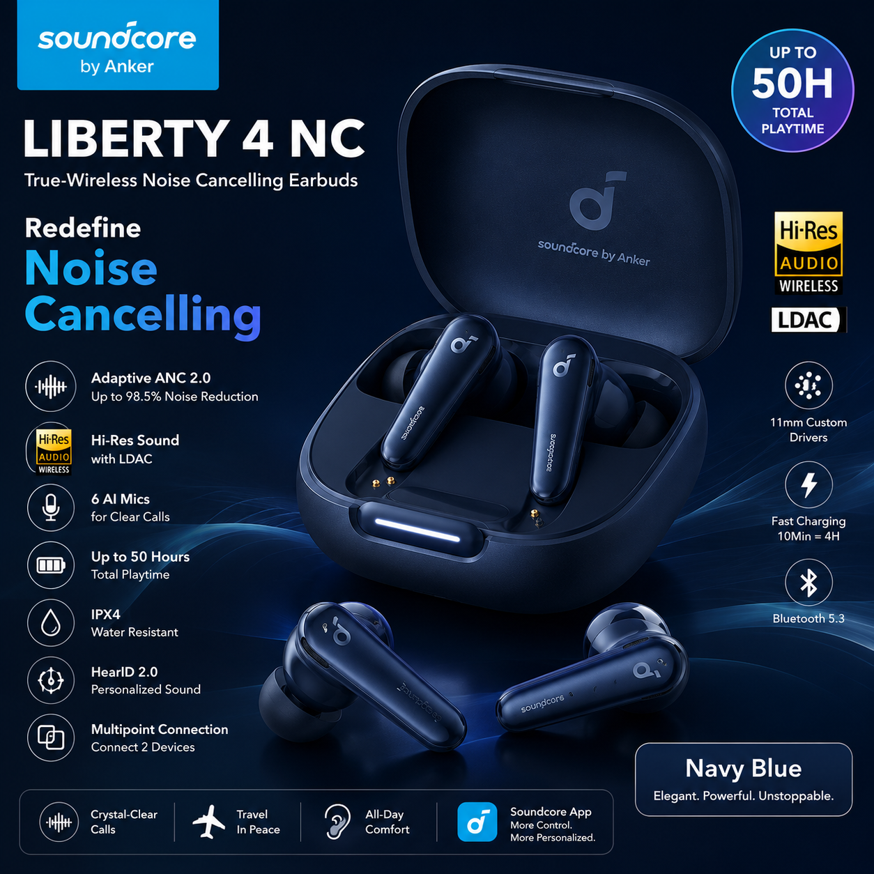 Soundcore Liberty 4 NC Hybrid ANC Earbuds