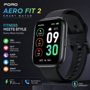 Porodo AeroFit 2 Smartwatch – HD Touch Display | Bluetooth Calling | Heart Rate & SpO₂ | Water Resistant