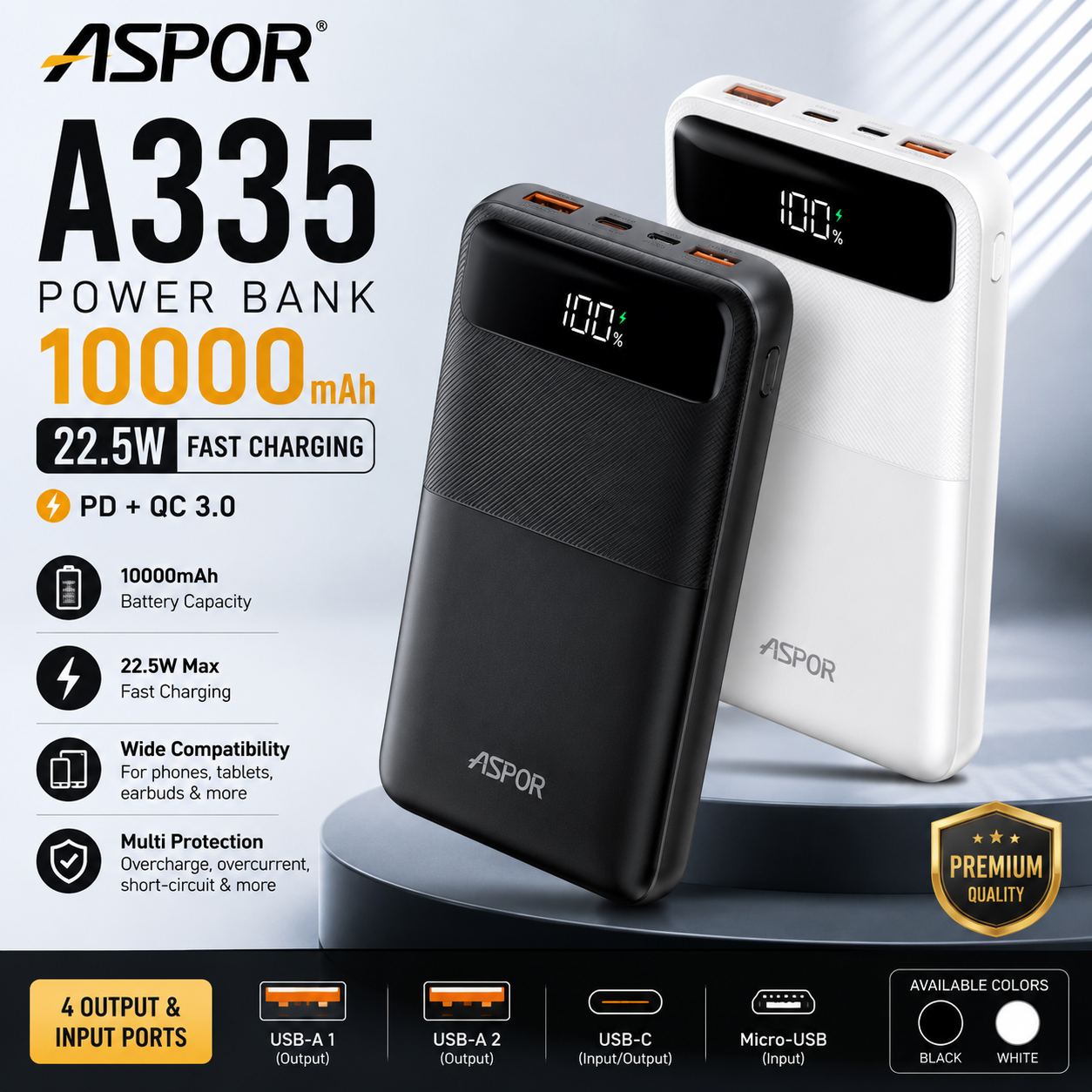 Aspor A335 10000mAh 22.5W Power Bank